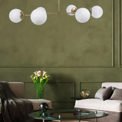 Suspension design dorée 6 globes verre dépoli SIERRE
