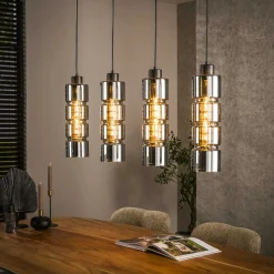 Suspension design en verre chromé 4 abat-jour cylindriques RALF