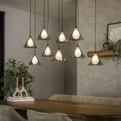 Suspension design en verre fumé 9 abat-jour coniques RALF