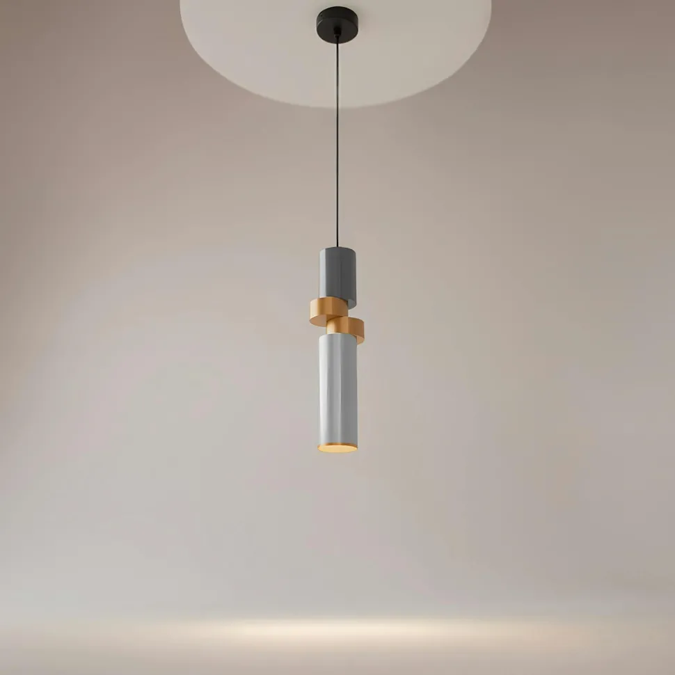 Suspension design grise & or – tige & anneaux dorés SOLANA