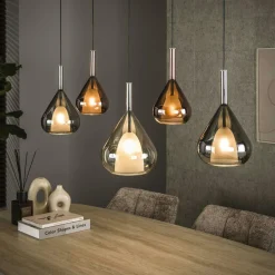 Suspension design verre 3 couleurs, 5 abat-jour goutte NIAGARA