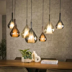 Suspension design verre 3 couleurs, 5 abat-jour goutte NIAGARA