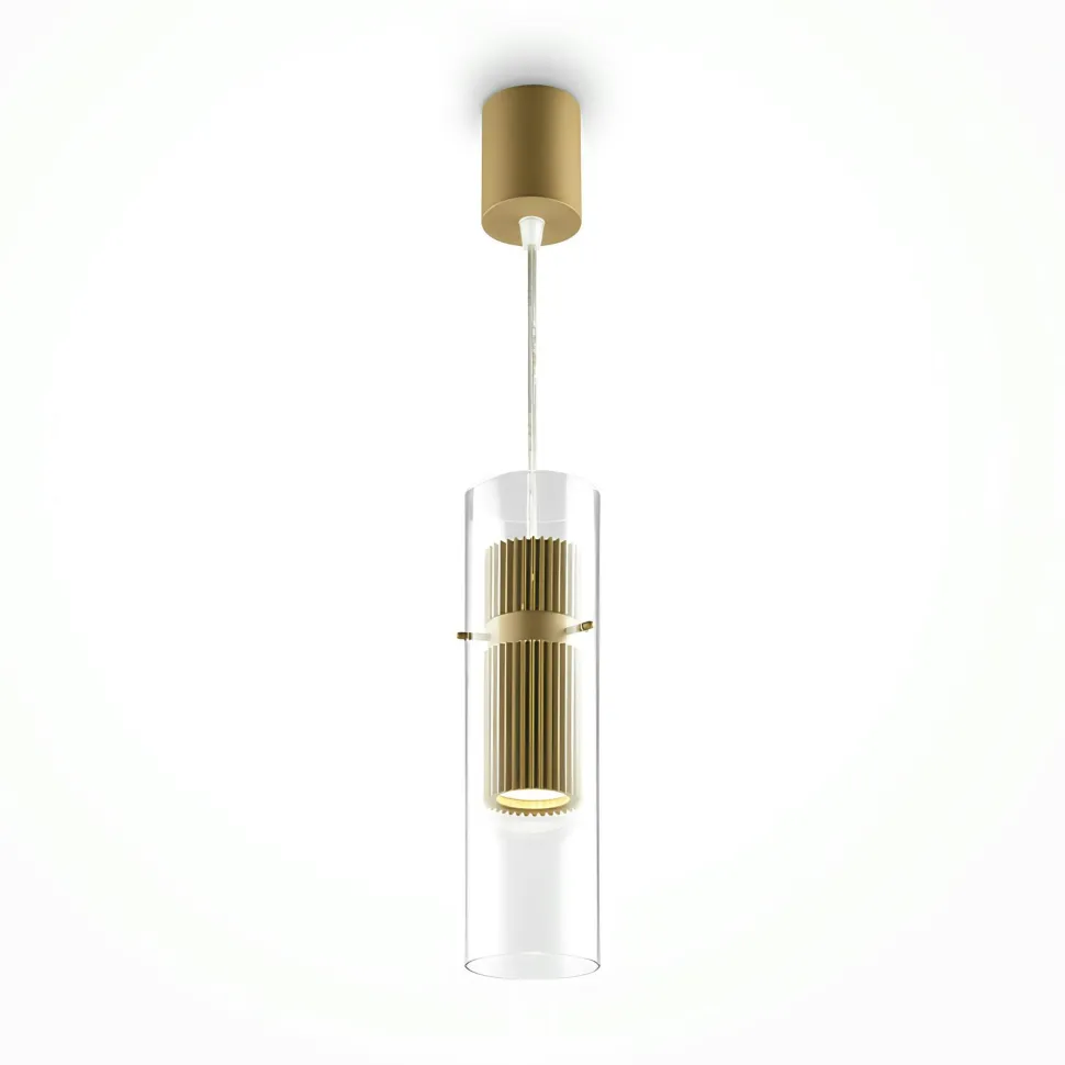 Suspension design verre – cylindre doré et transparent TAVA