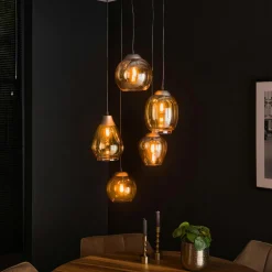 Suspension en verre chromé verticale avec ens. 5 abat-jour NOVA