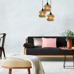 Suspension grappe moderne en verre doré, 3 globes SIVAS