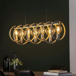 Suspension industrielle 7 lampes cercles finition argent vieilli RALF