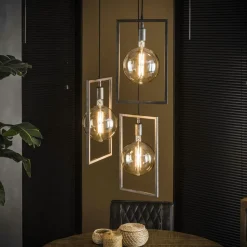 Suspension industrielle graphique 3 lampes cadre métal TRIBECA