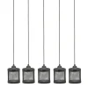 Suspension industrielle métal gris 5 lampes horizontales