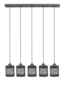 Suspension industrielle métal gris 5 lampes horizontales