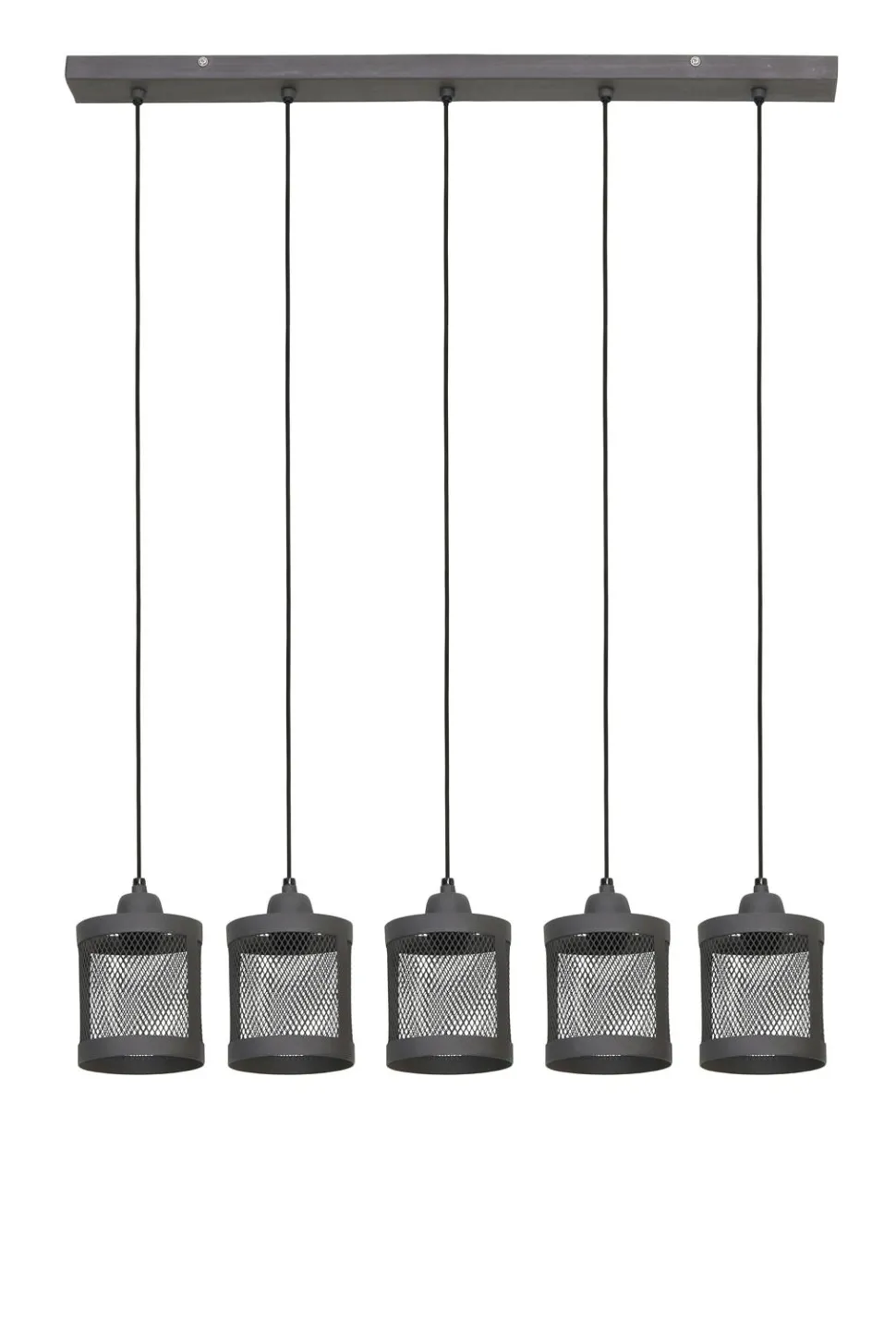 Suspension industrielle métal gris 5 lampes horizontales
