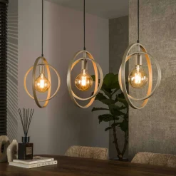 Suspension îlot beige mat, 3 anneaux pivotants métal TRIBECA