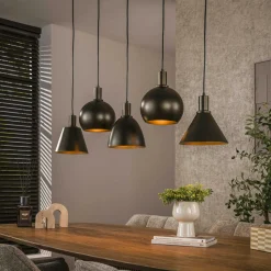 Suspension îlot cuisine 5 abat-jour métal brun TRIBECA