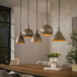 Suspension îlot cuisine 5 abat-jour métal brun TRIBECA