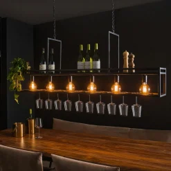 Suspension îlot cuisine 6 lampes avec support verres à pied, finition charbon RALF