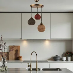 Suspension moderne 3 abat-jour tressés multicolores AROSA