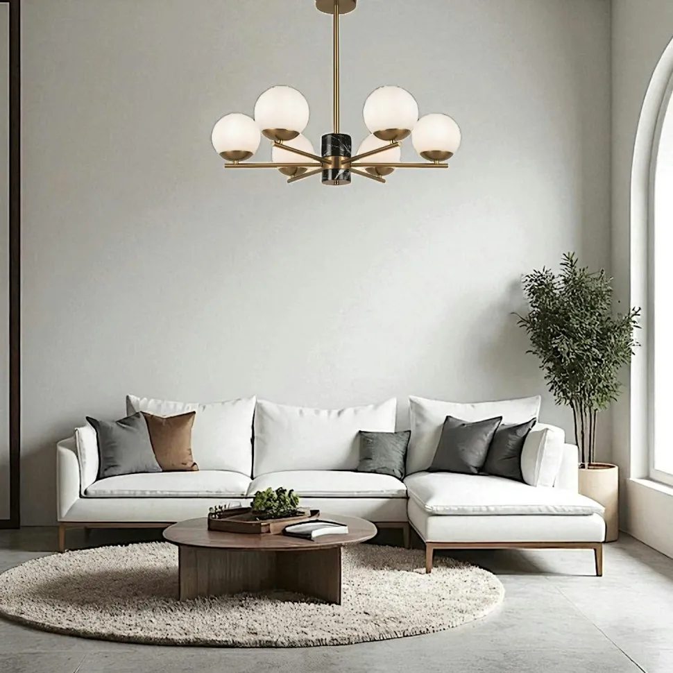 Suspension moderne – 6 globes & marbre noir DELTONA