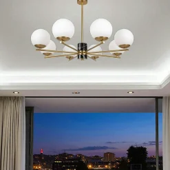Suspension moderne – 6 globes & marbre noir DELTONA