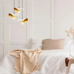 Suspension moderne chic métal crème & doré, 3 abat-jour SINOP