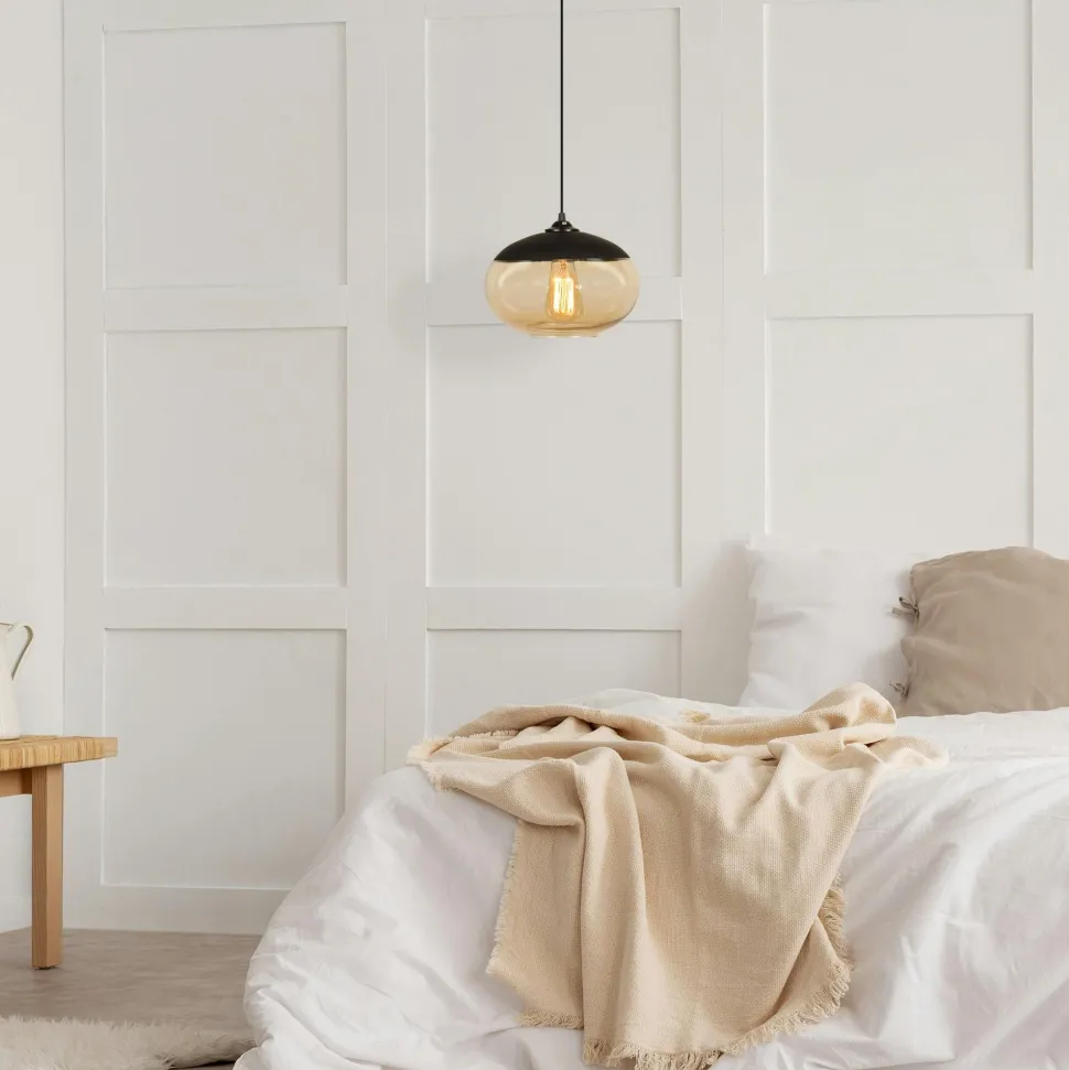 Suspension moderne dorée 3 globes verre ambré SIERRE