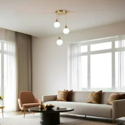 Suspension moderne dorée 3 globes verre dépoli SIERRE