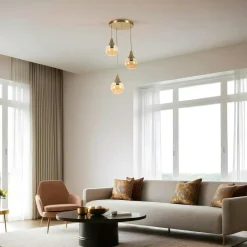 Suspension moderne dorée 3 globes verre dépoli SIERRE