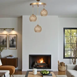 Suspension moderne dorée 4 globes verre ambré SIERRE