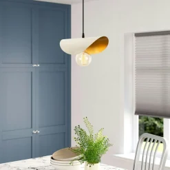 Suspension moderne en métal plié crème & doré SINOP