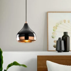 Suspension moderne laquée noire et cuivre, forme goutte SILE