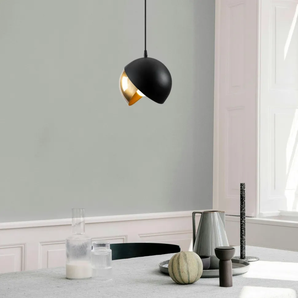 Suspension moderne noire & doré, 2 demi-sphères SILE