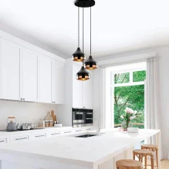 Suspension moderne noire et cuivre 3 abat-jour SILE