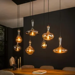 Suspension multiple en verre teinté 7 lampes NOVA