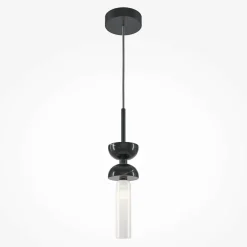 Suspension noire design – sablier marbre noir & verre blanc ENID