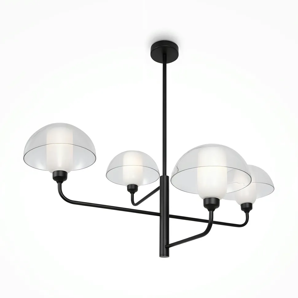 Suspension noire moderne – 4 dômes verre & opalin WINDER
