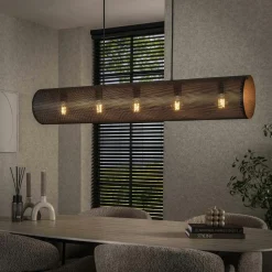 Suspension tube en métal noir perforé 5 lampes RALF