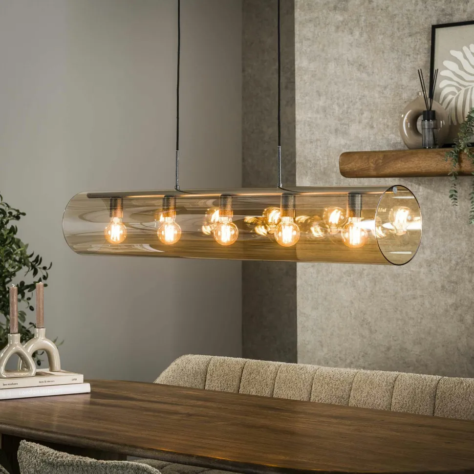 Suspension tube en verre ambré 5 lampes RALF
