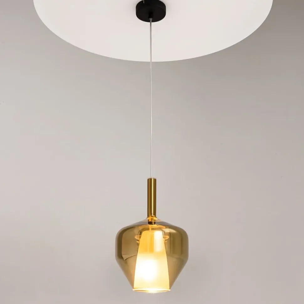 Suspension verre doré design – abat-jour double LODI