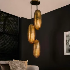 Suspension vintage 3 lampes cuivrées forme ellipse RALF