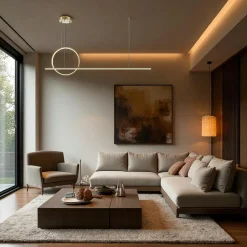 Suspension salon – anneau et barre horizontale dorée SALEM