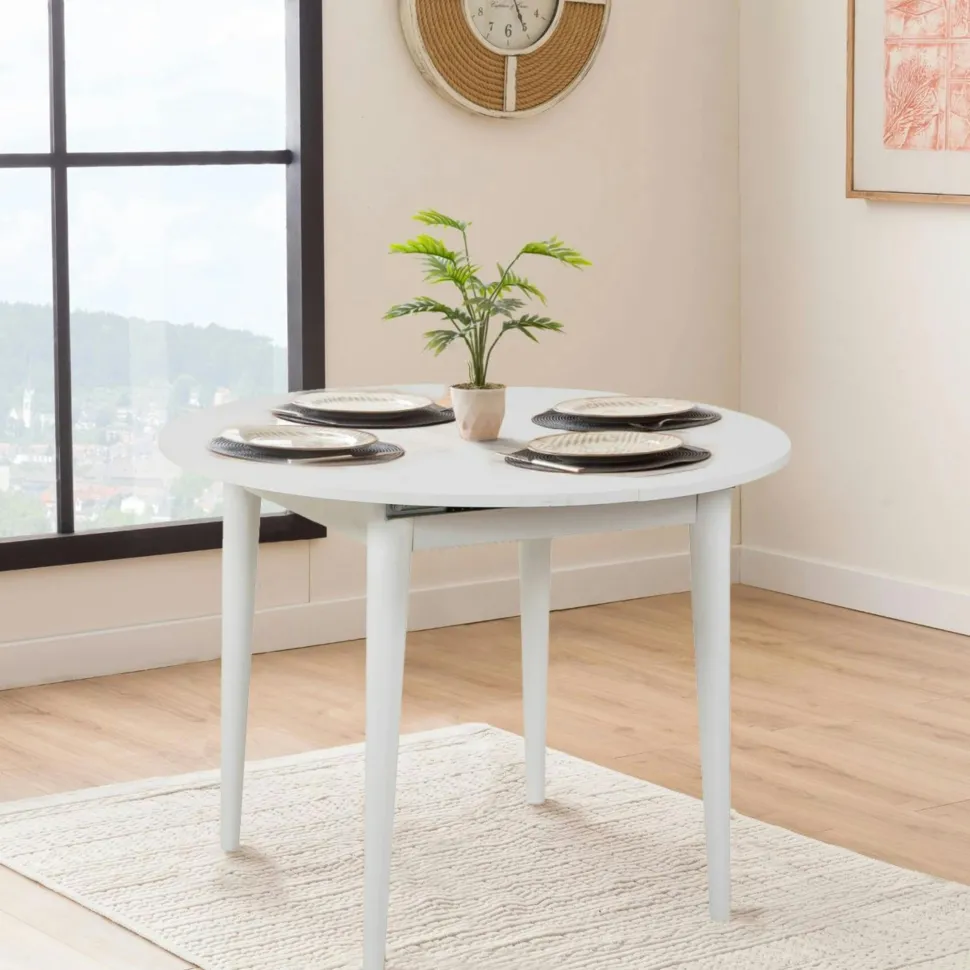 Table à manger blanche extensible Ø100-131 cm ORINA