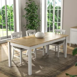 Table à manger blanche, plateau effet bois clair 180 cm CALMA