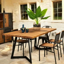 Table à manger bois recyclé teck pied accent 220 cm CLEVELAND