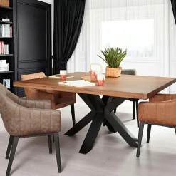Table à manger carrée chêne métal pied croisé 150 cm OKA