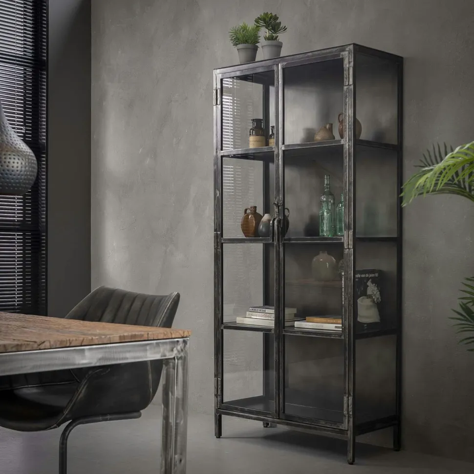 Table à manger carrée chêne métal pied croisé 150 cm OKA