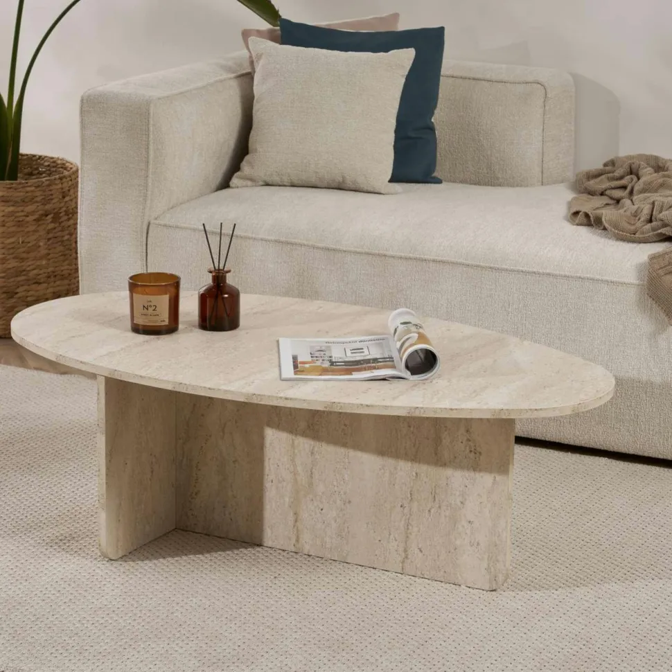 Table à manger design effet travertin pieds V 180 cm MARFA