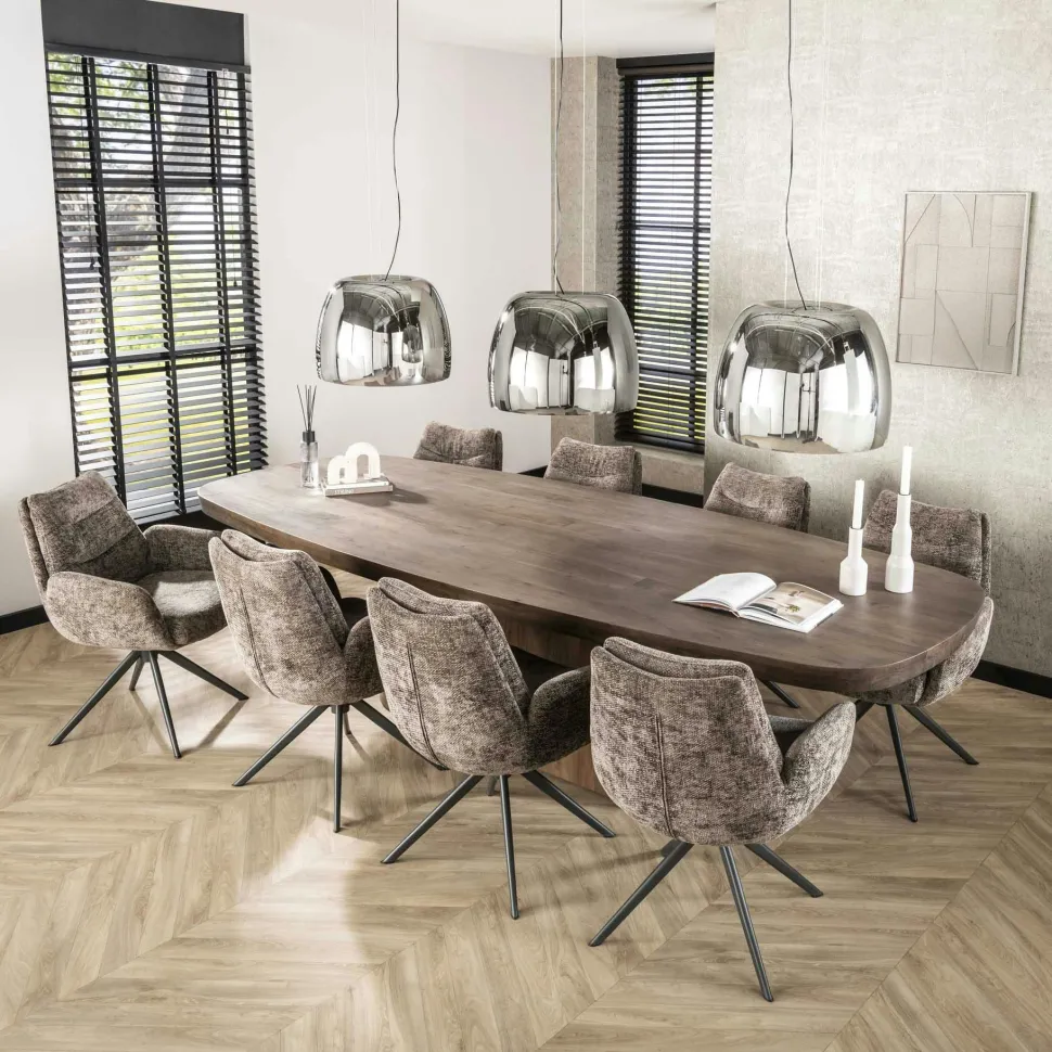 Table à manger design en bois d'acacia massif forme haricot 244 cm MYSORE