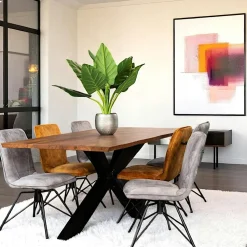 Table à manger en bois de chêne bordures naturelles 240 cm OKA