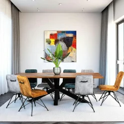 Table à manger en bois de chêne bordures naturelles 200 cm OKA