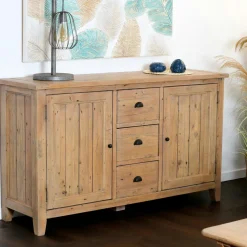 Table à manger en bois recyclé clair tréteaux 200 cm SALERNE