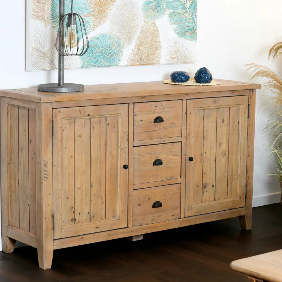 Table à manger en bois recyclé clair tréteaux 200 cm SALERNE