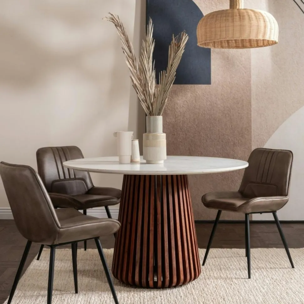 Table à manger en marbre et bois d'acacia massif 120 cm AVENTIN